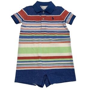Ralph Lauren Baby Boy Romper Pony Logo Striped Multicolor Sz 6 Mos NWOT
